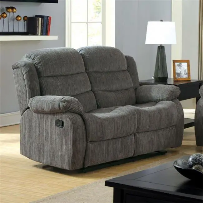 Benzara Chenille Fabric Transitional Motion Love Seat Gray