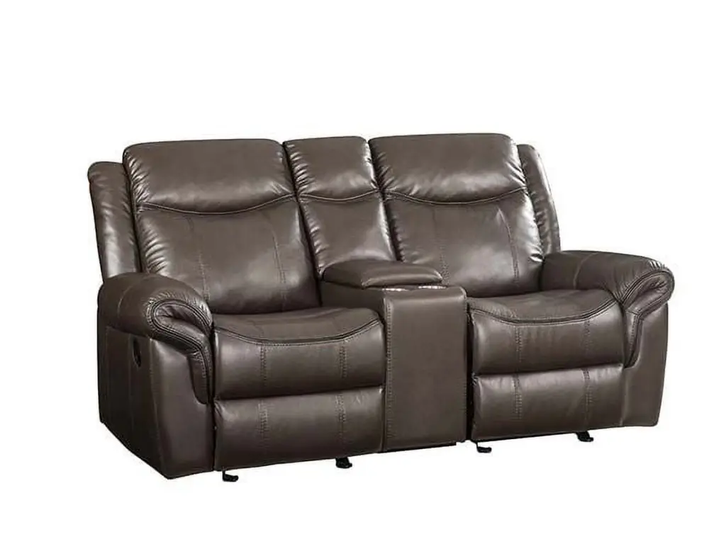 DeeHome ACME Lydia Motion Loveseat w Console Brown Leather Aire LV00655 Reclining Sofa