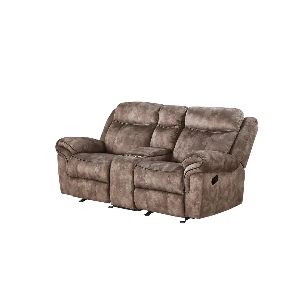 DeeHome ACME Zubaida Loveseat w Console Glider Motion 2 Tone Chocolate Velvet 55021