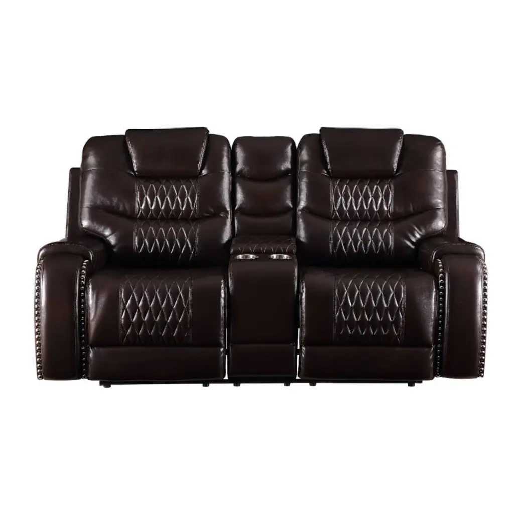 Ergode Love Seat Console Brown PU Leather Motion Loveseat