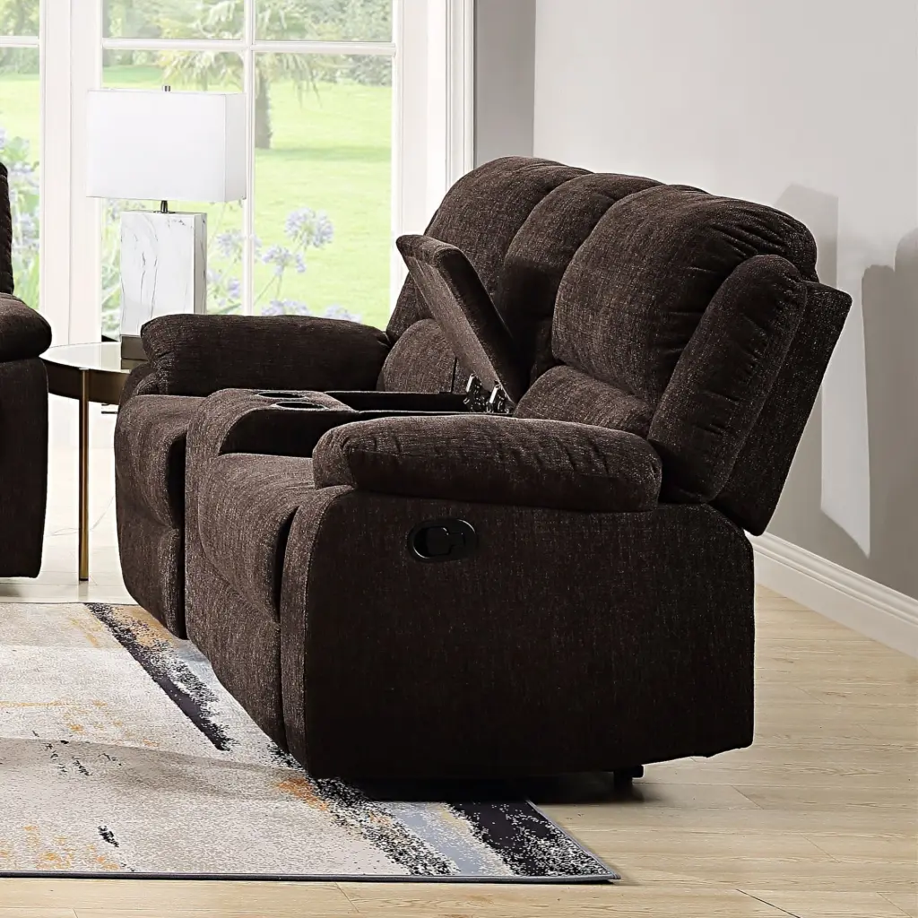 Miekor Furniture Madden Loveseat Console Brown Chenille