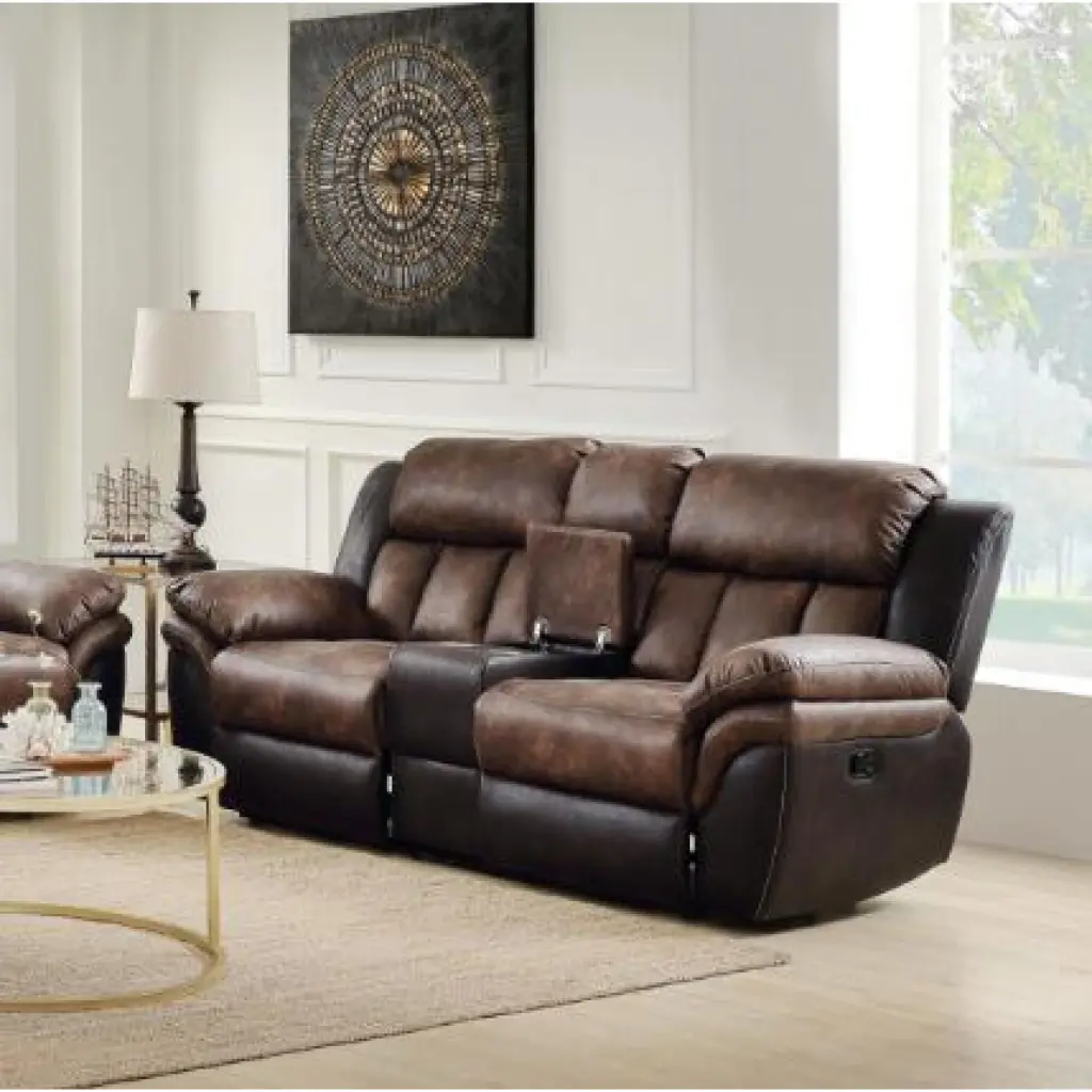 Miekor Furniture Jaylen Loveseat Console Motion Recliner Toffee Espresso Microfiber