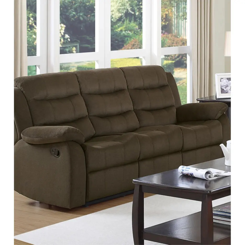 Plush Velvet Upholstered Modern Motion Sofa Brown Luxurious Comfort Benzara