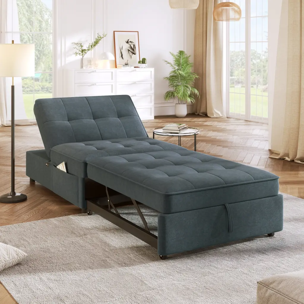 4--1 Sofa Bed Sleeper Sofa Chair Bed Ottoman Bed Storage Pocket USB Port Small Room Apartment Dark Blue GUTALOR