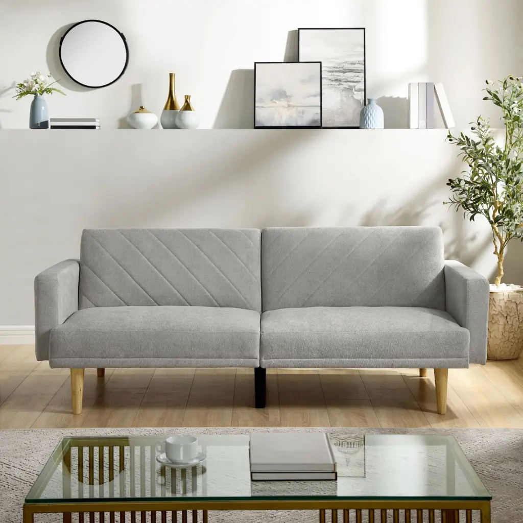 Multi-Functional Futon Sofa Bed Tapered Wood Legs Ideal Small Living Rooms Grey CNCJ