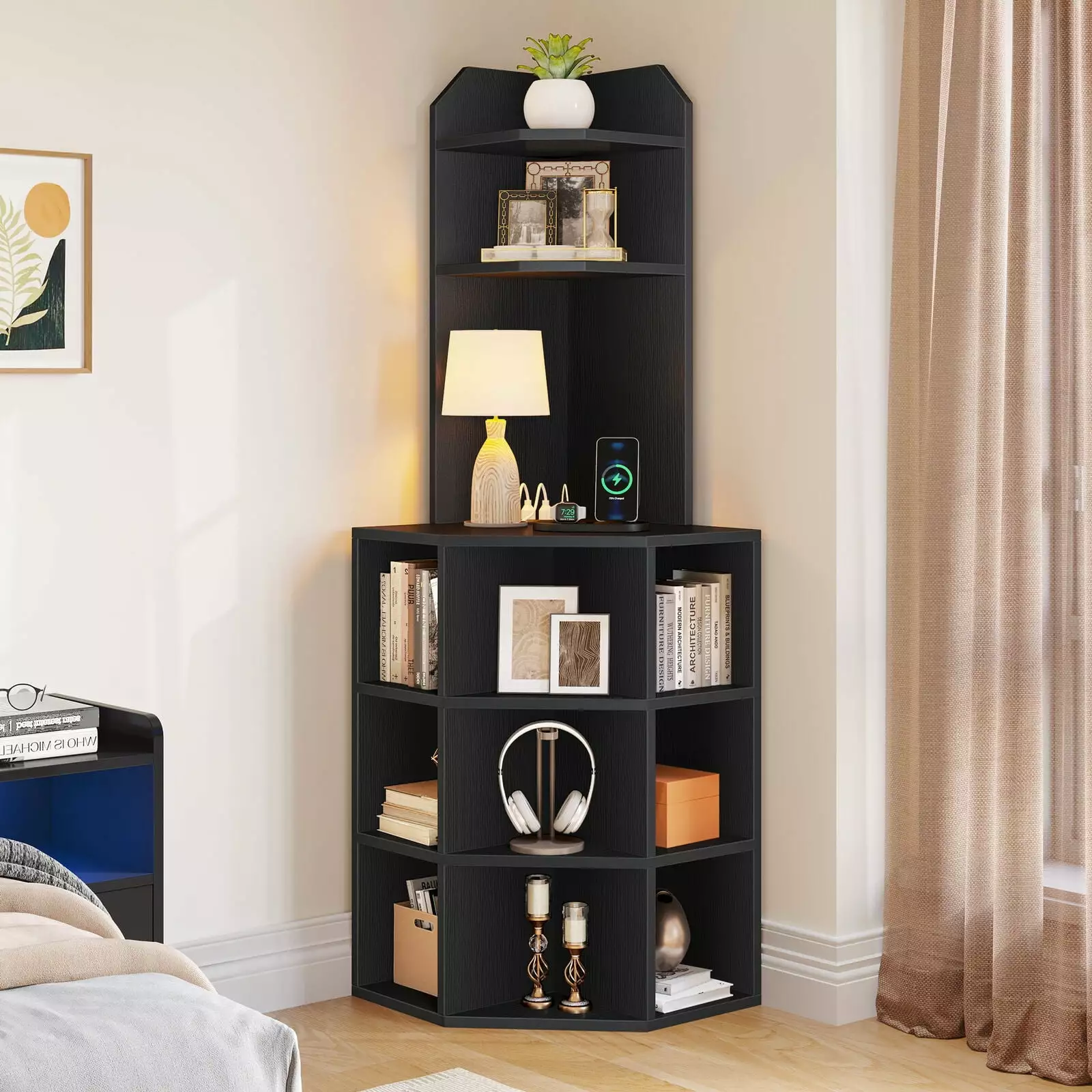 ZGBY 6 Tier Corner Bookshelf USB Charging Station Office Display ZGBY Home Products