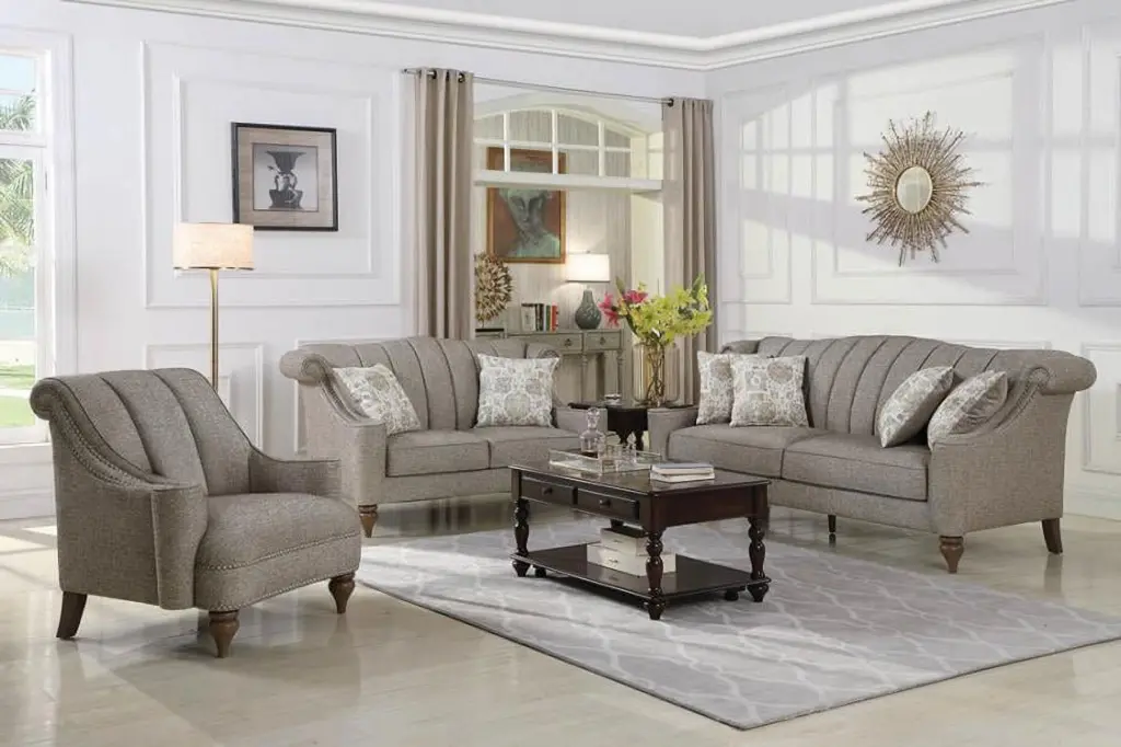 Lakeland Upholstered Nailhead Loveseat Light Brown Classic Living Room Sofa