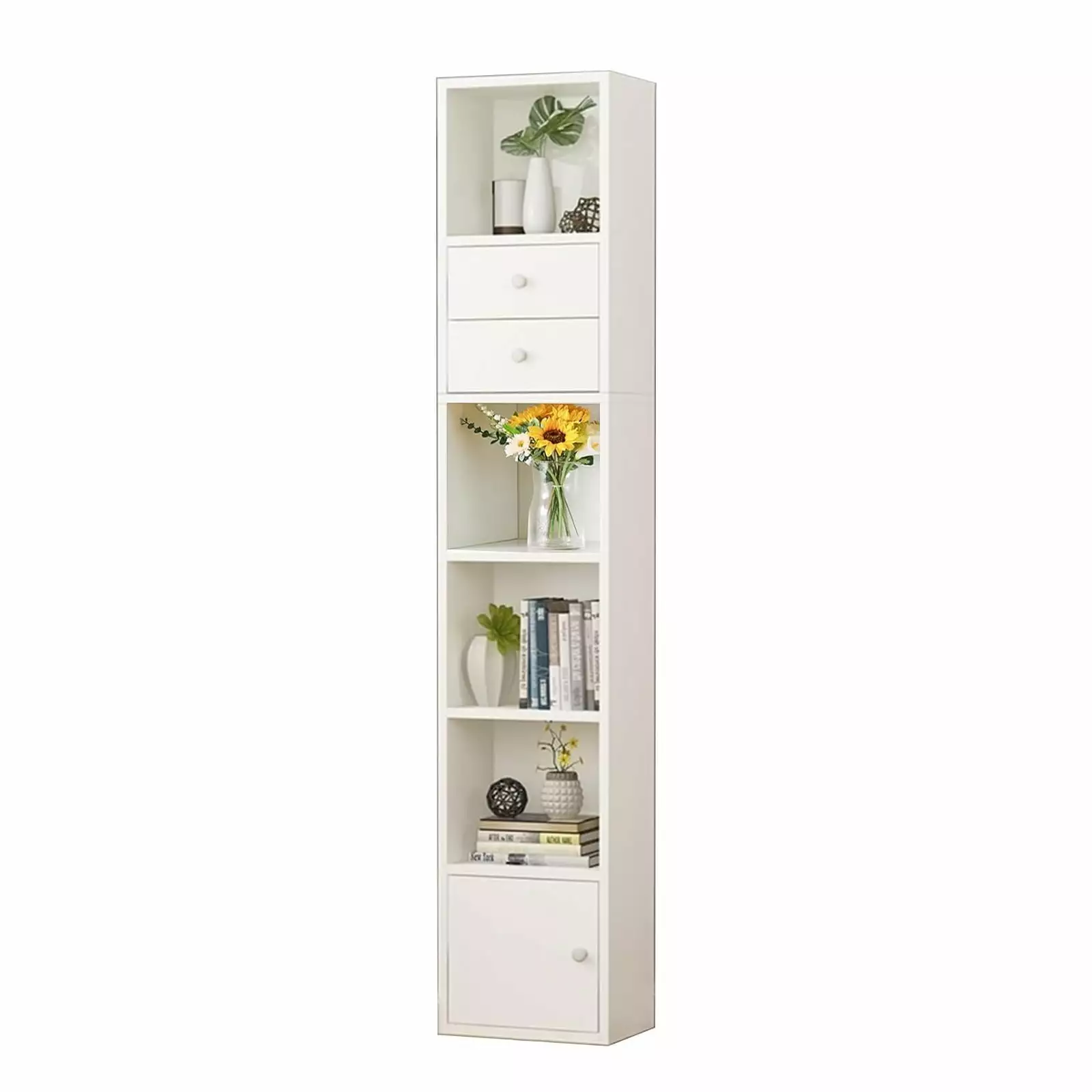 Bookshelf Landing Simple Storage Narrow Slit Small Bookcase Beech Color YASI