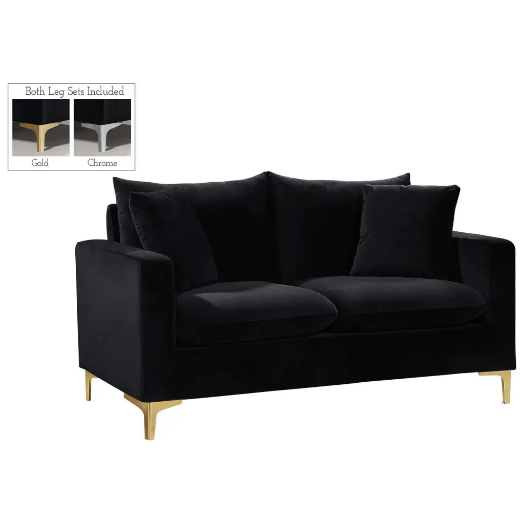 Homestock Neo-Classical Nostalgia Black Velvet Loveseat - Vintage Style Sofa