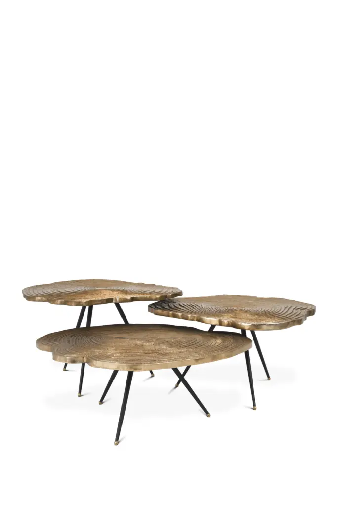 Gold Wood Slice Coffee Table Set 3 Modern Nesting Tables Eichholtz Quercus