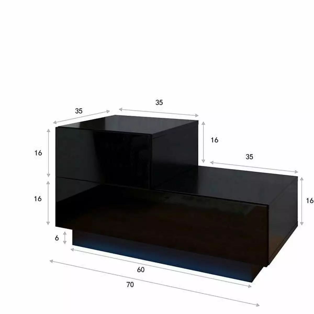 RGB LED 2-Drawer Nightstand End Table Black YTTX
