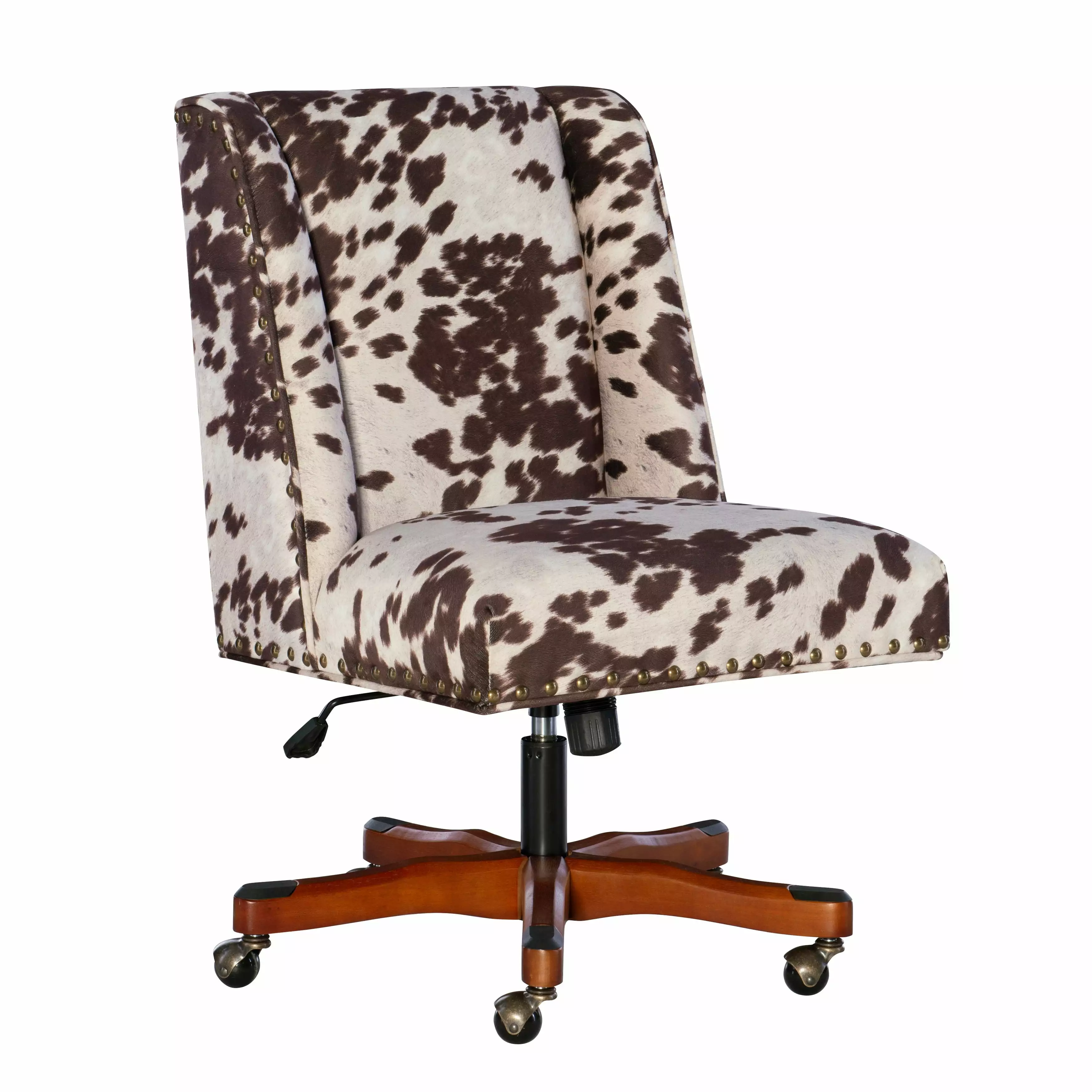 Linon Brown & White Cow Print Plush Office Chair - Unique Design Comfortable Chair
