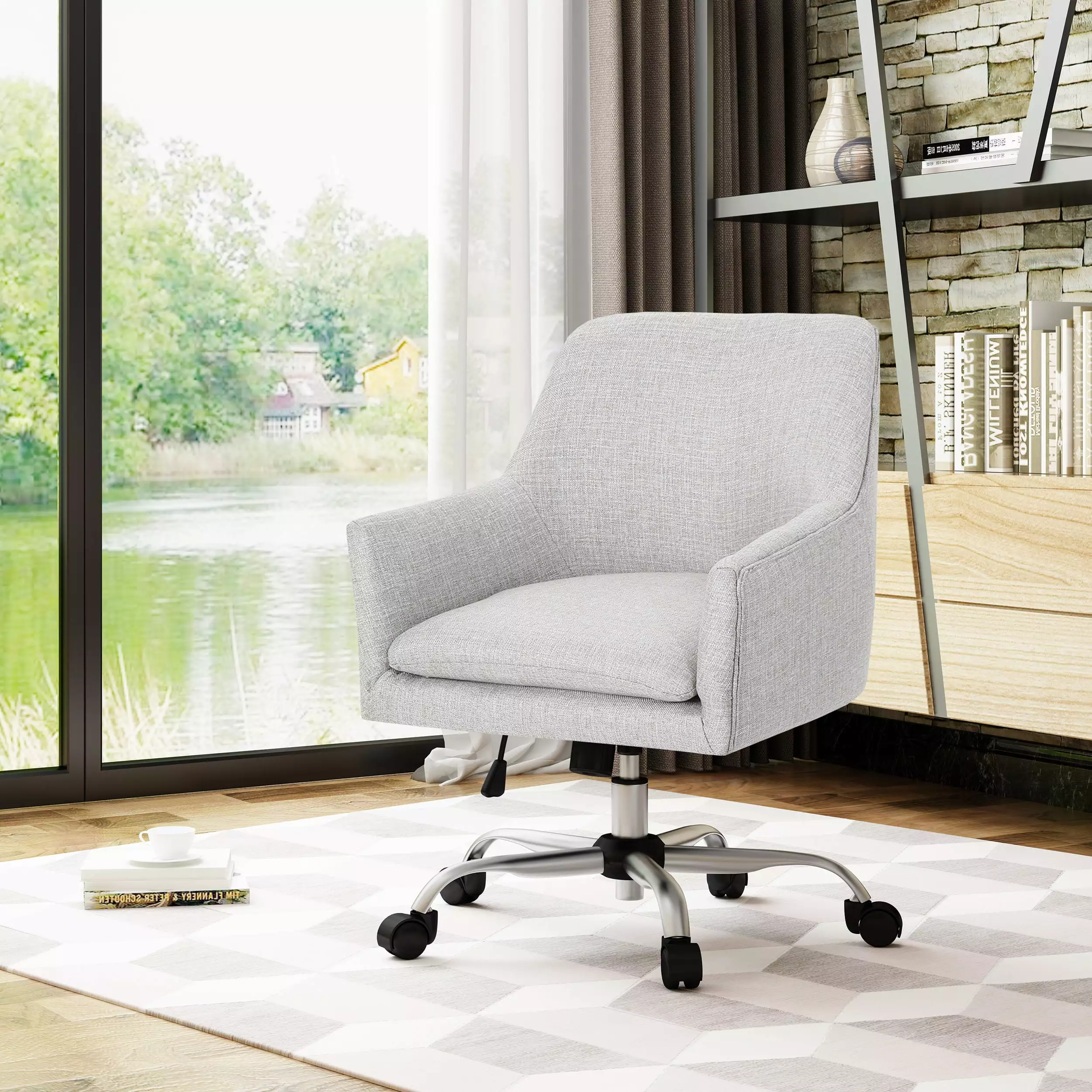 Beige Fabric Office Chair Ergonomic Desk Chair Lumbar Support SMHZ