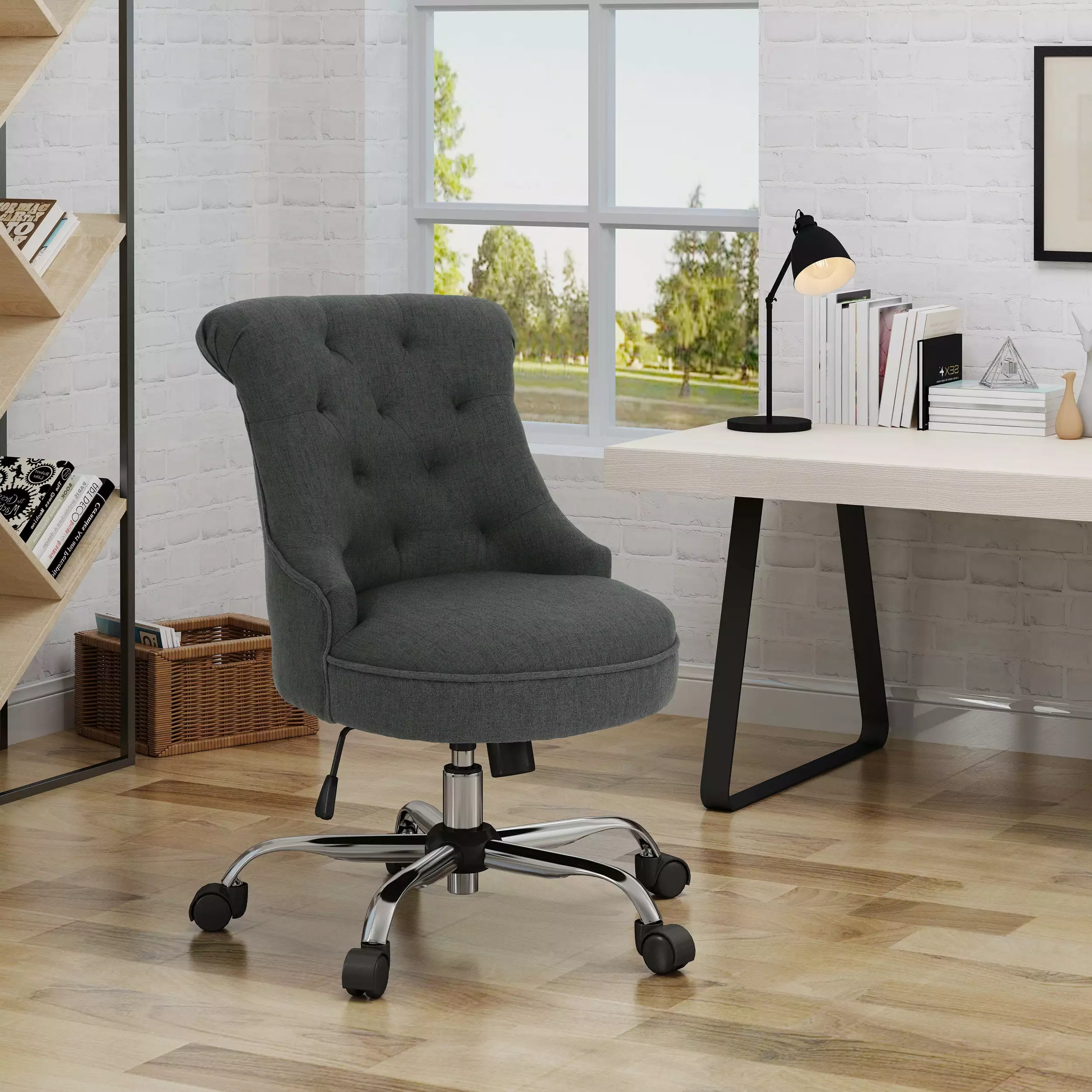 Dark Gray Fabric Office Chair Adjustable Armrests SMHZ
