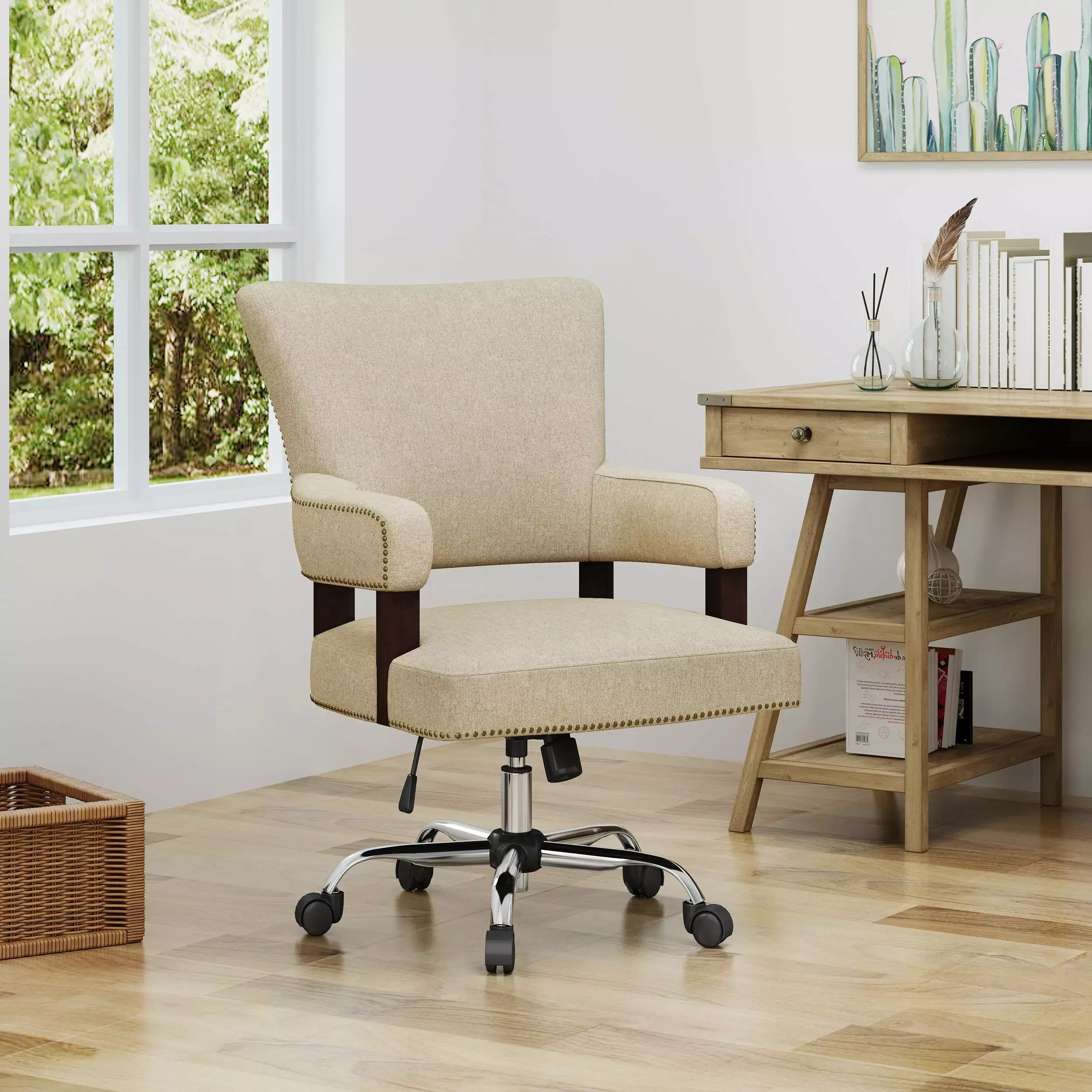 Wheat Fabric Office Chair Adjustable Height Swivel Task Chair SMHZ