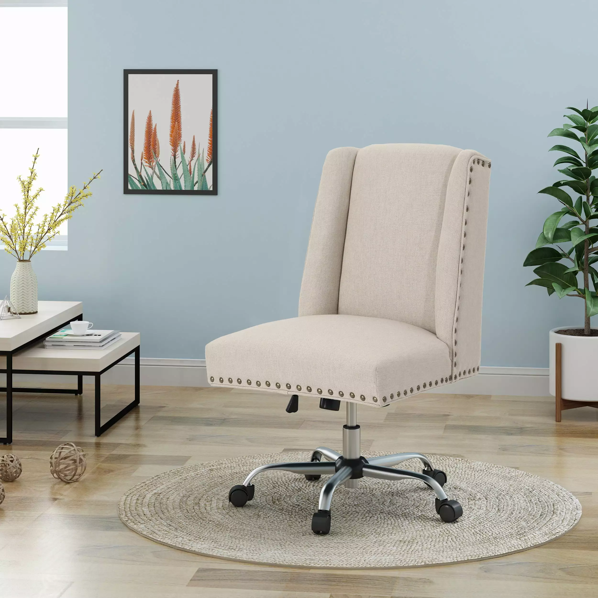 Wheat Fabric Office Chair Padded Seat and Backrest SMHZ