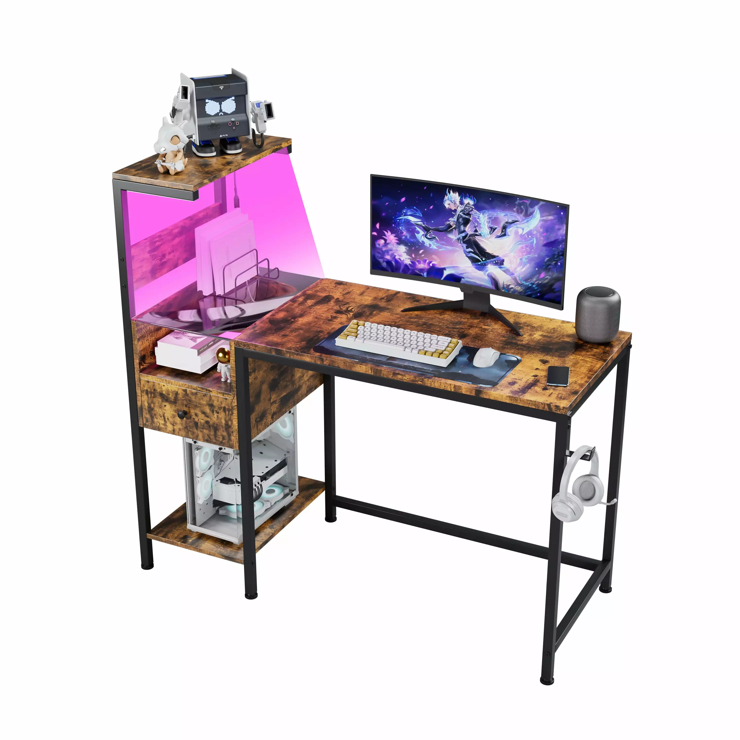 Hitop Computer Desk Power Outlet Storage Shelves and USB Ports Charging Station Generic