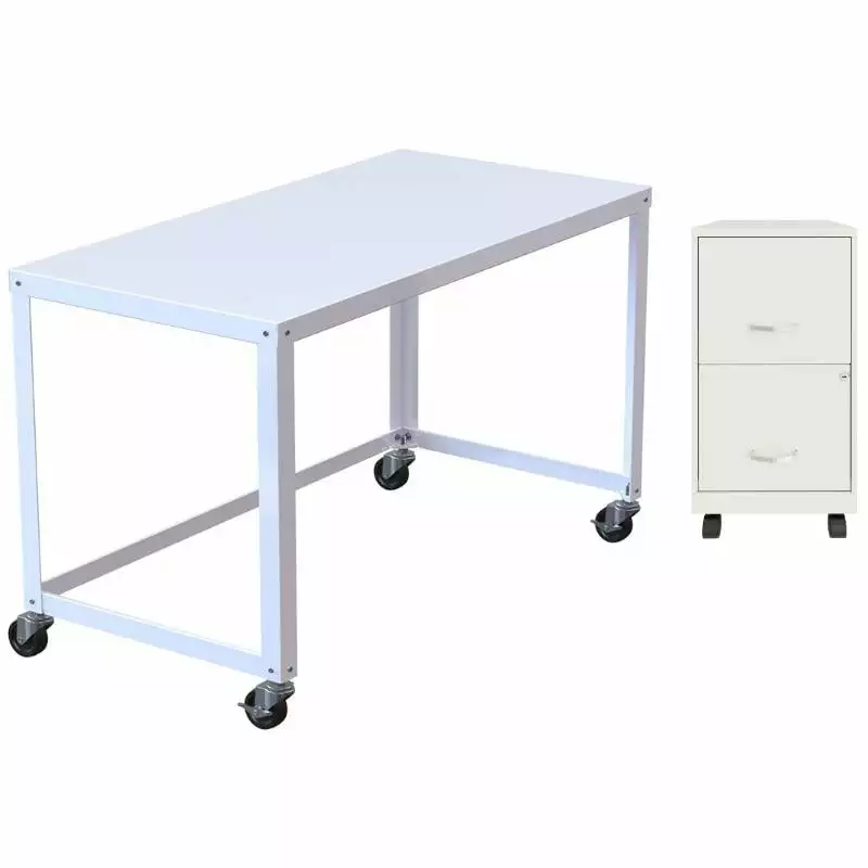 Home Square 2-Piece Set Mobile Desk and 2 Drawer Smart Vertical File Cabinet