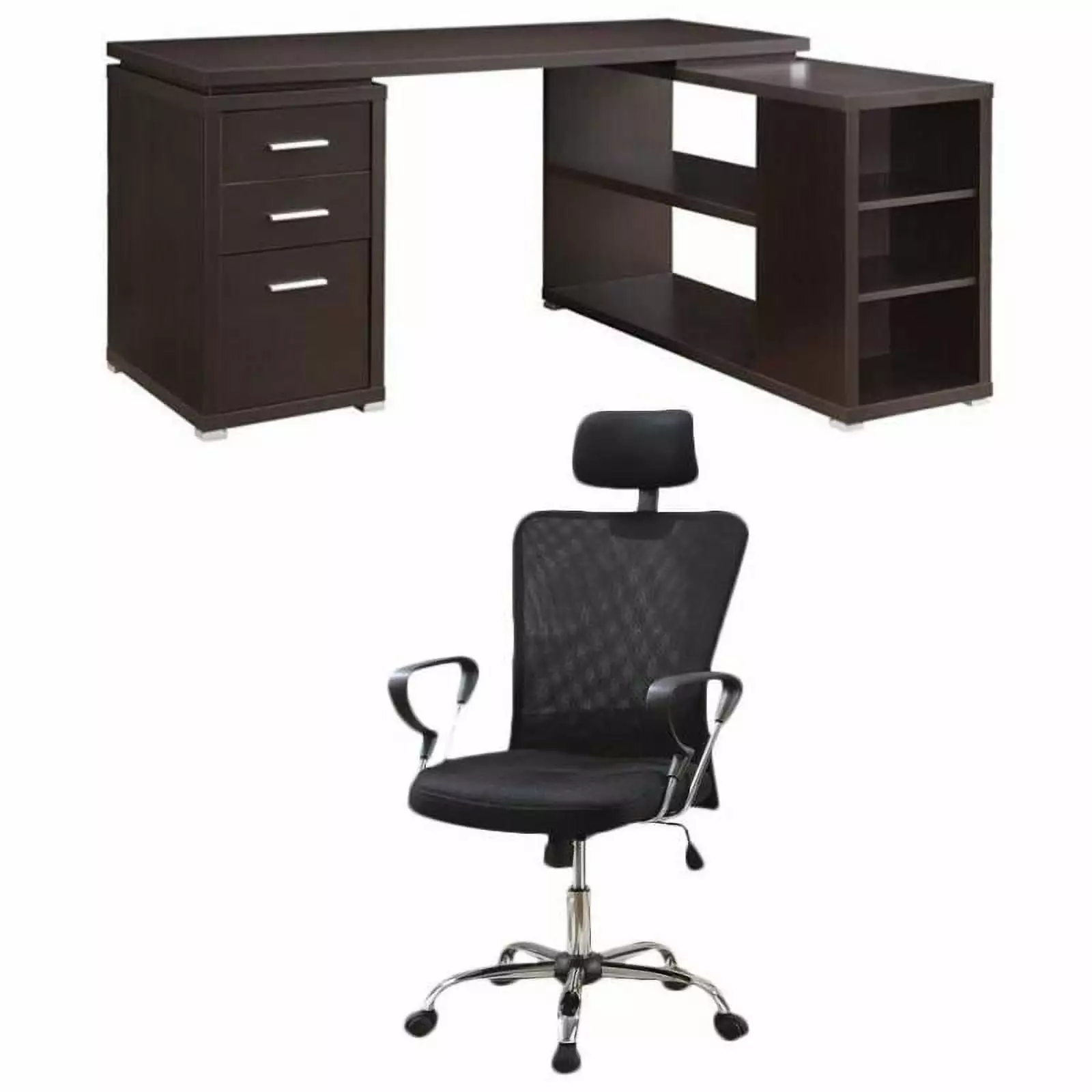 Home Square 2 Piece Set L Shaped Writing Desk and Executive Office Chair - Complete Workspace Solution