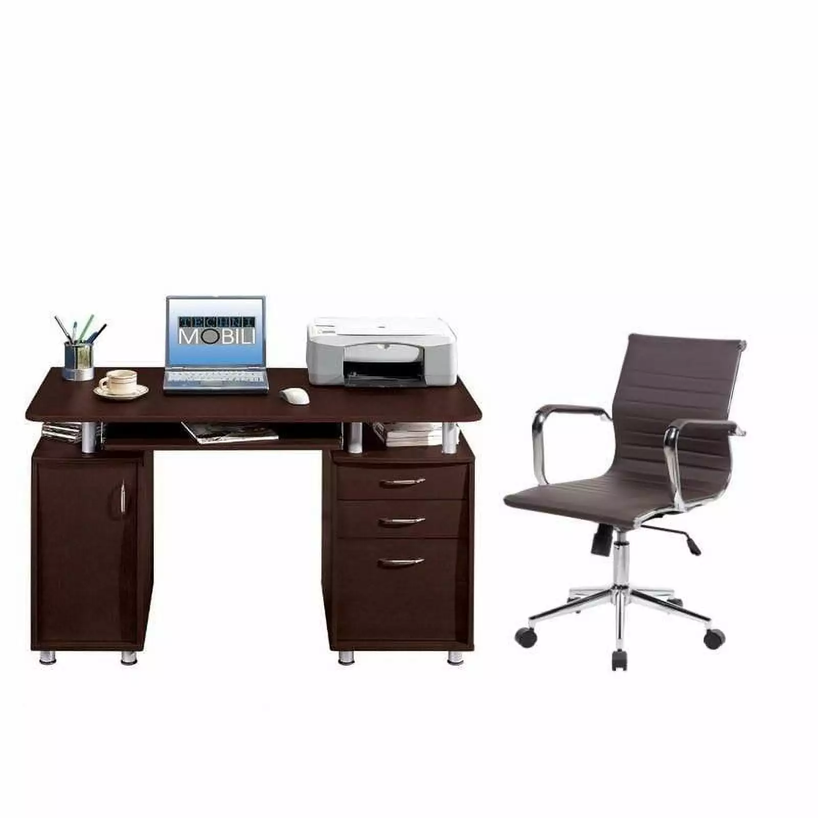 2 Piece Chocolate Office Set Executive Chair and Computer Desk Home Square