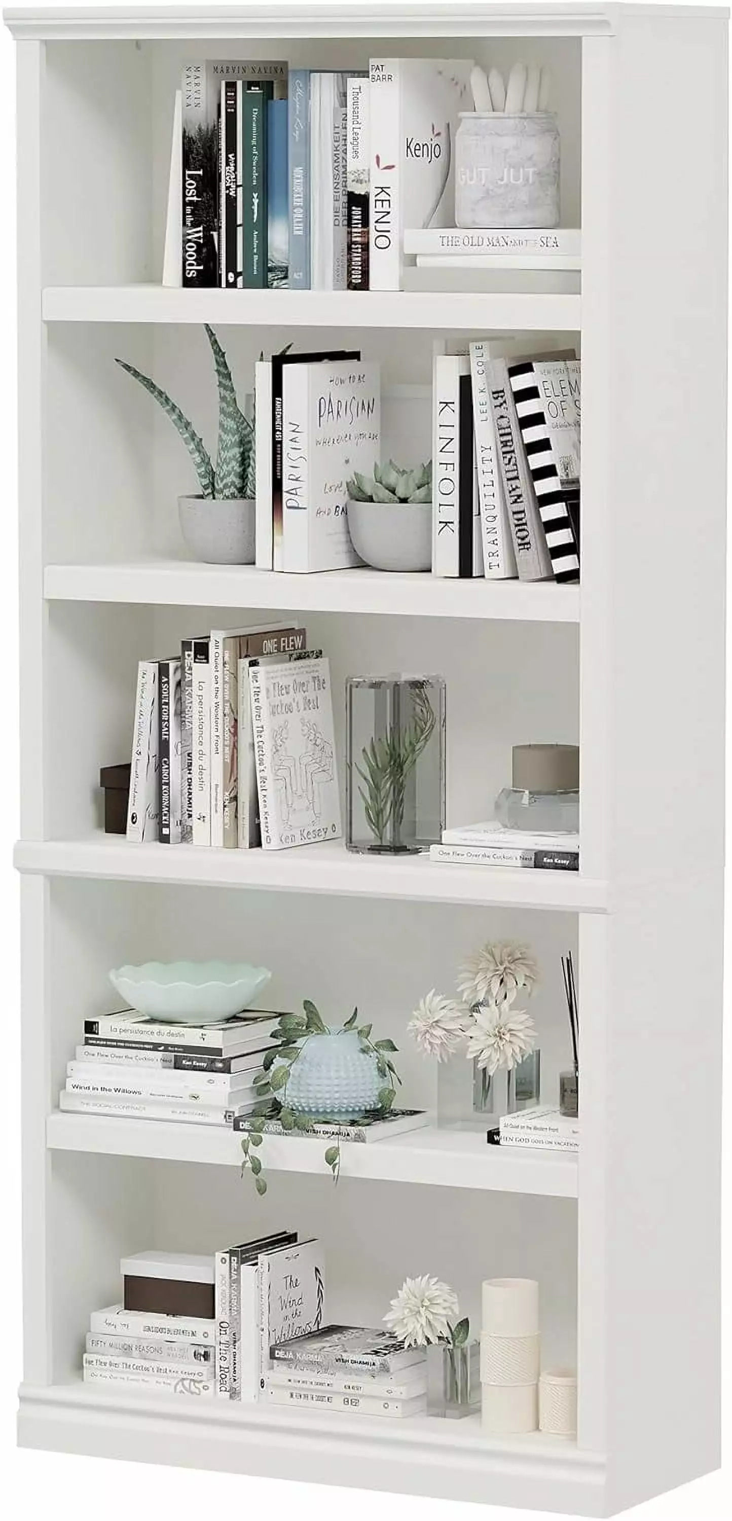 White 70 Tall 5 Tier Open Storage Bookcase Floor Standing Bookshelf Farmhouse Office B&B Charcoal