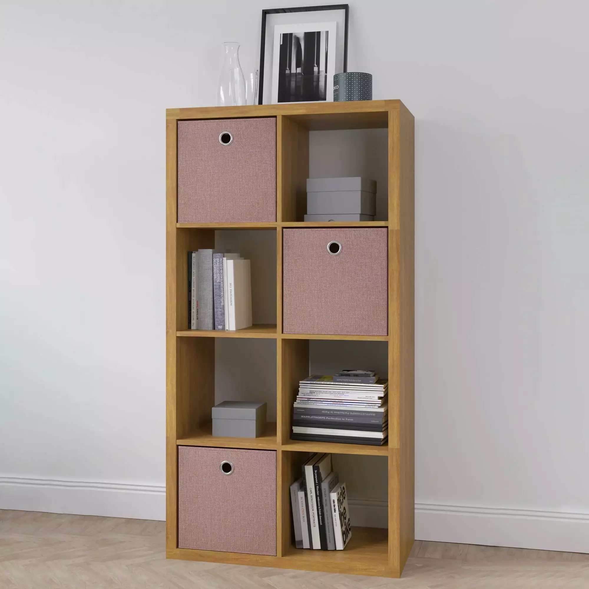 Smart Cube 8 Cube Organizer Storage Opened Back Shelves Walnut Color unknown