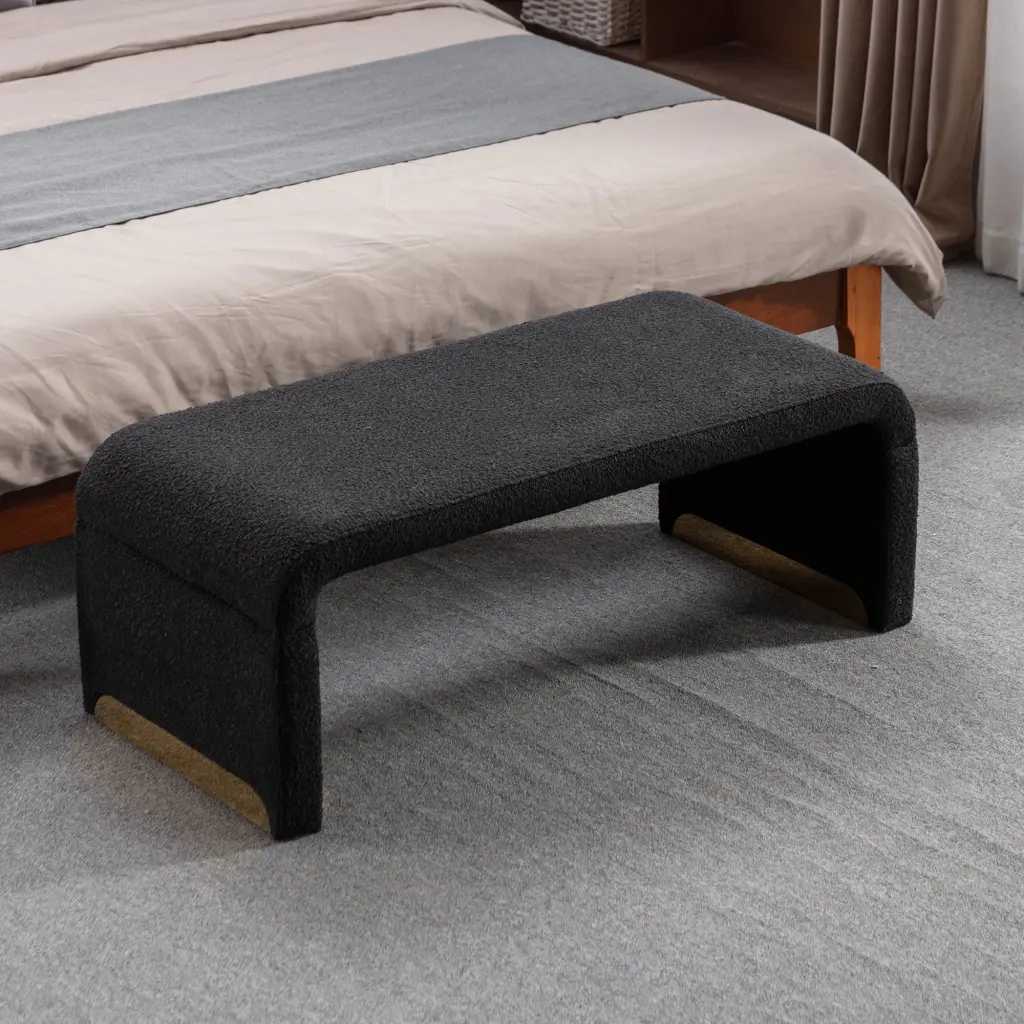 CoSoTower Boucle Fabric Loveseat Ottoman Footstool Bedroom Bench Gold Metal Legs Black