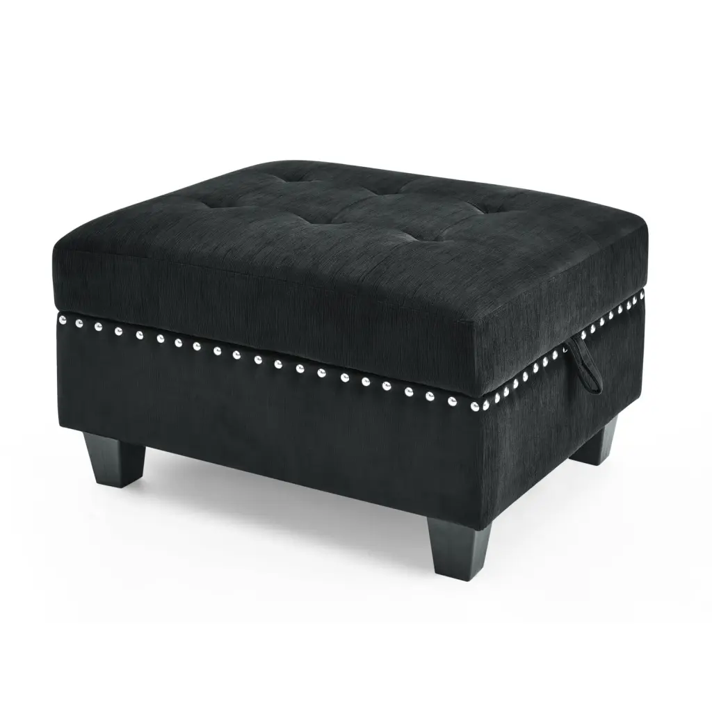 Luxurious Black Velvet Ottoman Modular Sectionals Plush Seating Eucalyptus Wood Frame Ponnky