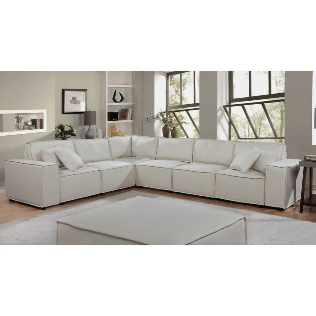 Highland Oversized Modular L-Shape Sectional Corner Sofa - Beige Linen 127Wx99Dx31H