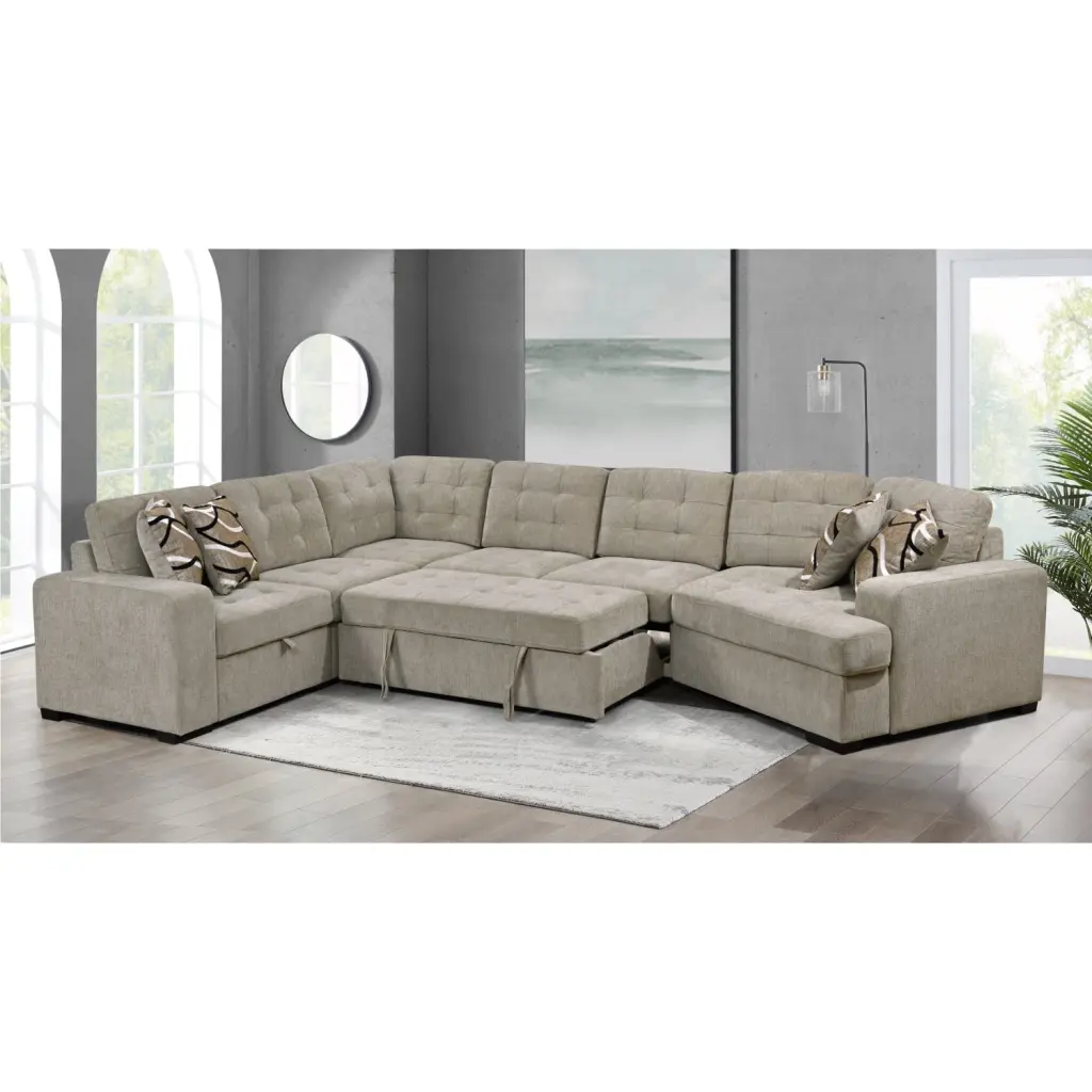 149 Oversized U-Shape Sectional Sofa Extra Wide Chaise Lounge Light Gray Upholstery Ponnky