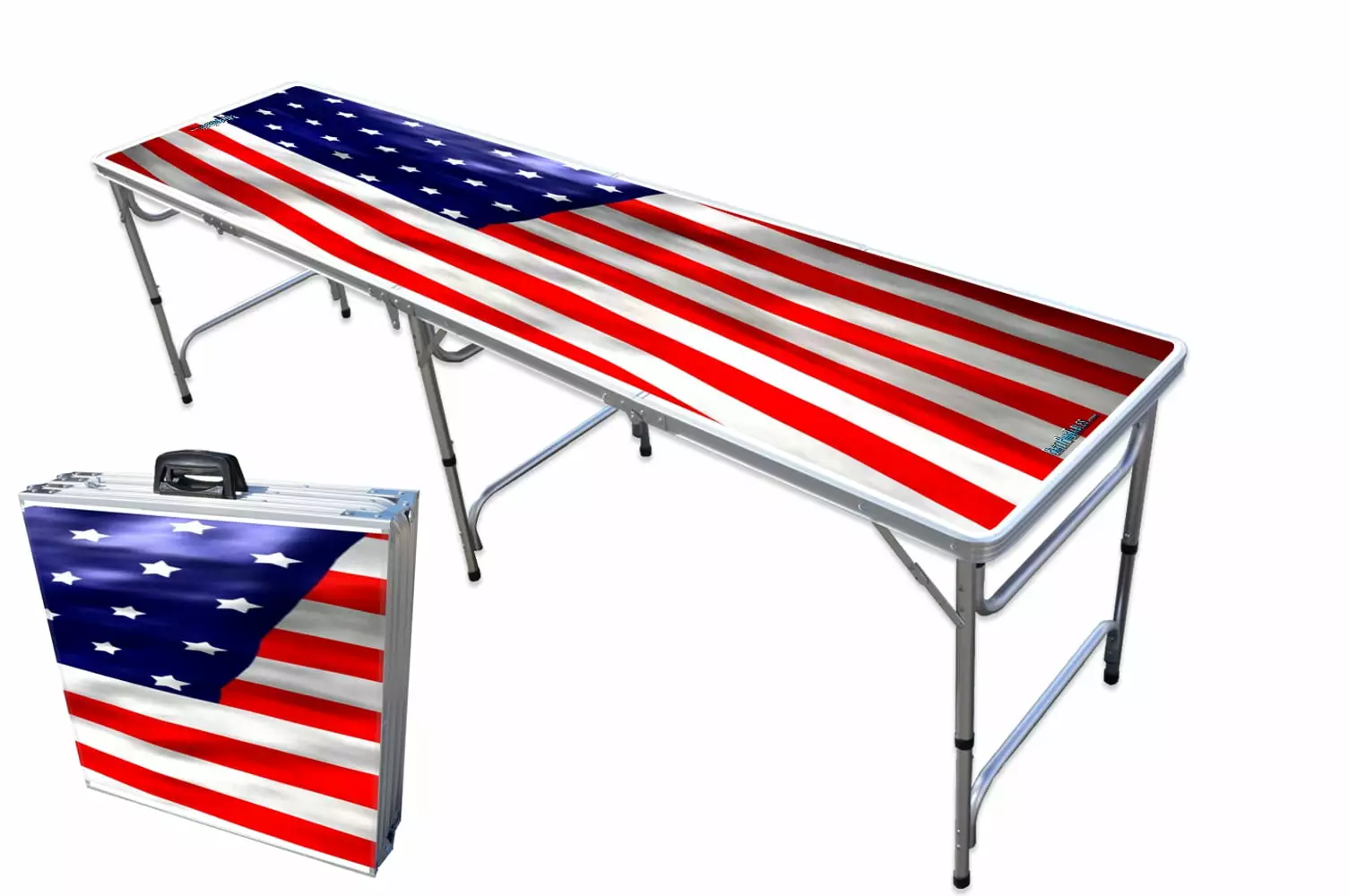 Portable Folding Table USA Flag Graphic - Adjustable Length 8 ft or 4 ft Kids and Adult Party Table Party Pong