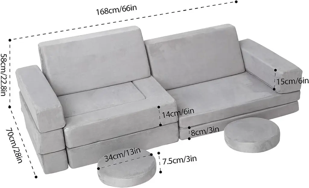 Tropow Modular Kids Play Couch 12 Pcs Multifunctional Toddler Couch Playroom Bedroom Gray