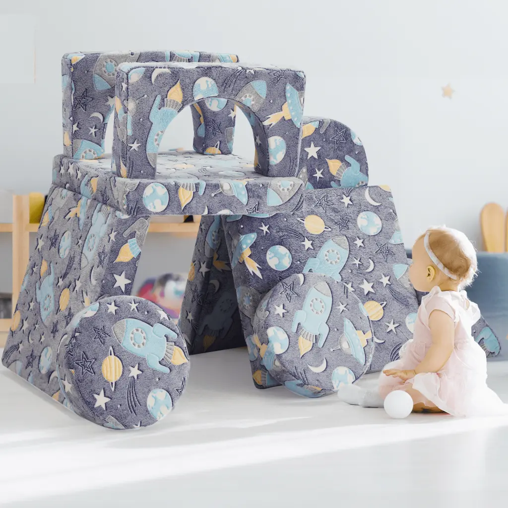 Hommow Multifunctional Modular Toddler Sofa Kids Play Couch 2 1 Playroom Gift Kids Grey Blue