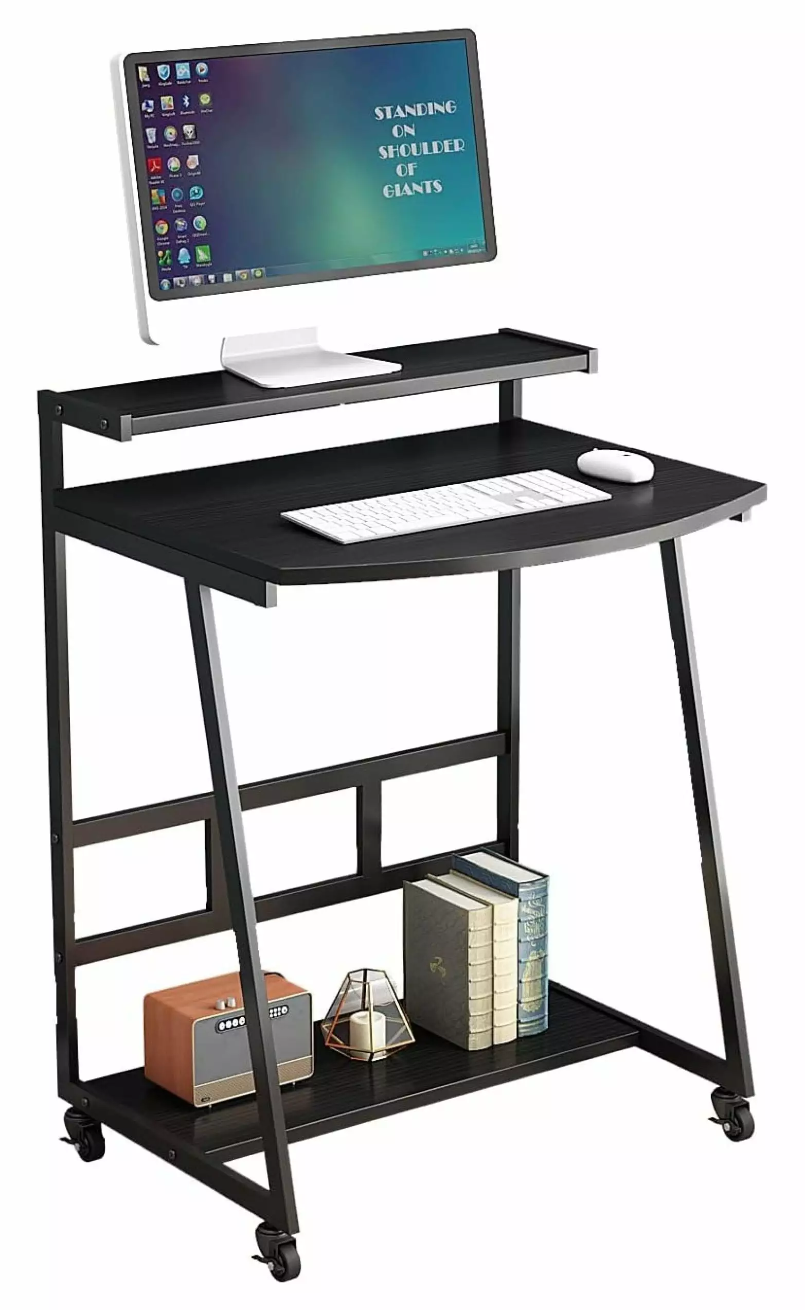 23.6 Inch Small Standing Desk Portable Rolling Computer Table Bedroom Home Office Study Mobile Work Desk on Wheels Exlonjet