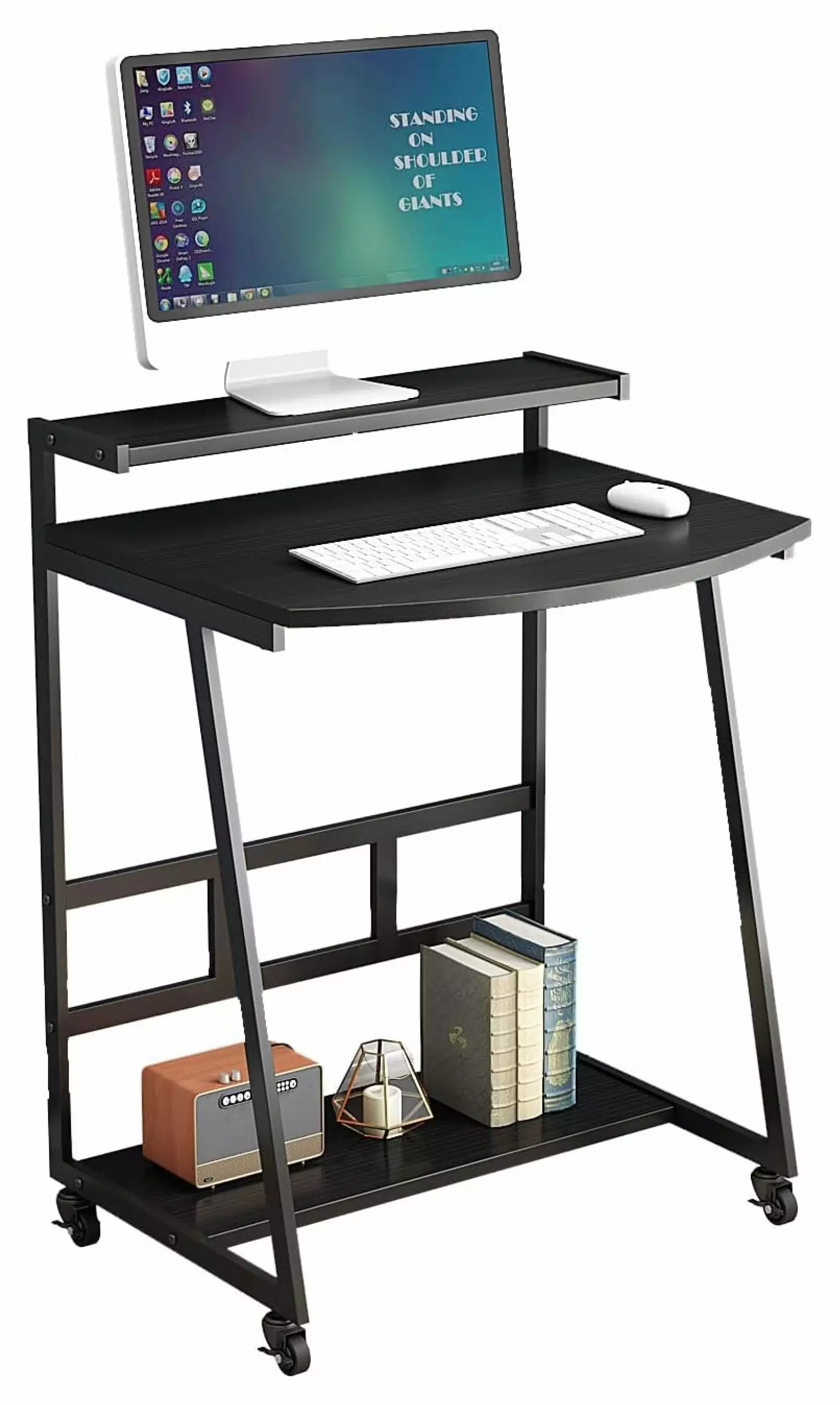 23.6 Inch Small Standing Desk Portable Rolling Computer Table Bedroom Home Office Study Mobile Work Desk on Wheels Wension