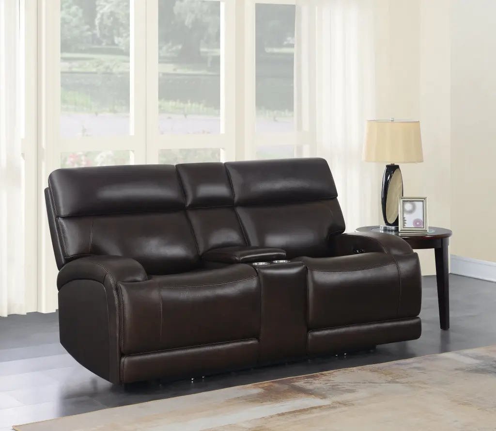 Longport Upholstered Power Loveseat Console Dark Brown Coaster Company