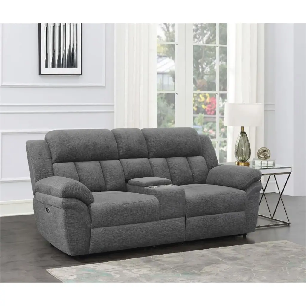 Pemberly Row Contemporary Upholstered Power Loveseat Charcoal