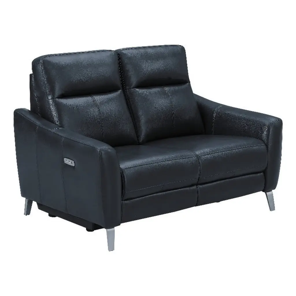 Pemberly Row Modern Faux Leather Upholstered Power Loveseat Blue