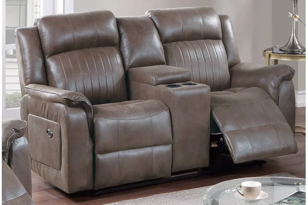 DeeHome Contemporary Power Motion Loveseat Console Dark Coffee Leatherette Sofa