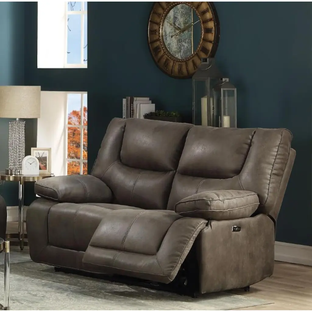 Miekor Furniture Harumi Loveseat Power Motion Gray Leather Aire Reclining Living Room Sofa
