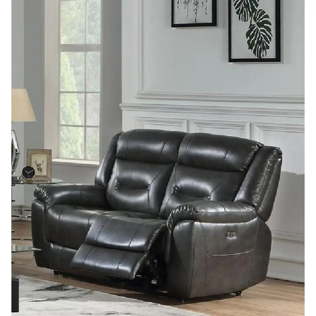 Miekor Furniture Imogen Loveseat Power Motion Gray Leather Aire Comfortable Reclining Sofa