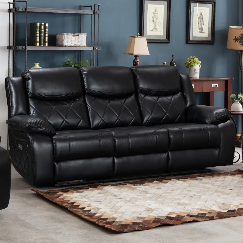 Contemporary Plush Faux Leather Power Reclining Loveseat Black AC Pacific