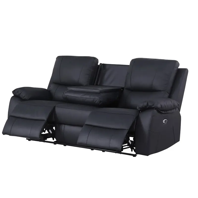 Alexent Recliner Leather Sofa 3 Seater Power Reclining Sofa Cupholder Black - Home Theater Seating