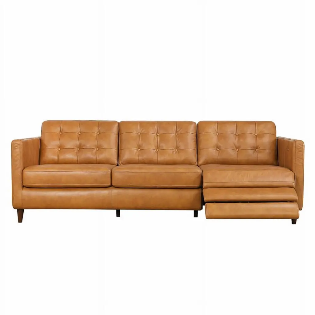 Leah Modern Tan Genuine Italian Leather Right-Facing Power Reclining Sofa - Comfortable Recliner Ashcroft