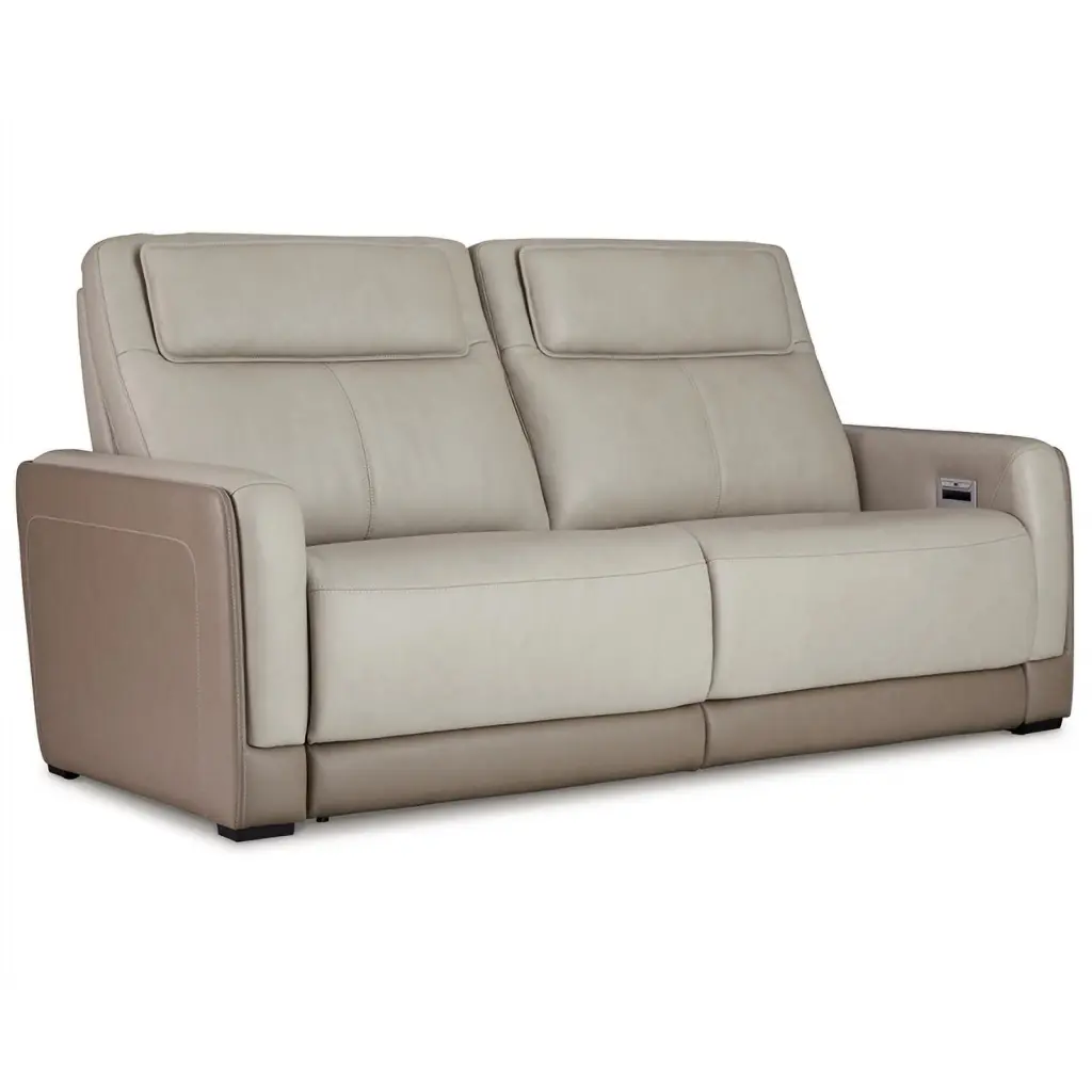 Ashley Furniture Battleville Beige 2-Seat Leather Power Reclining Sofa