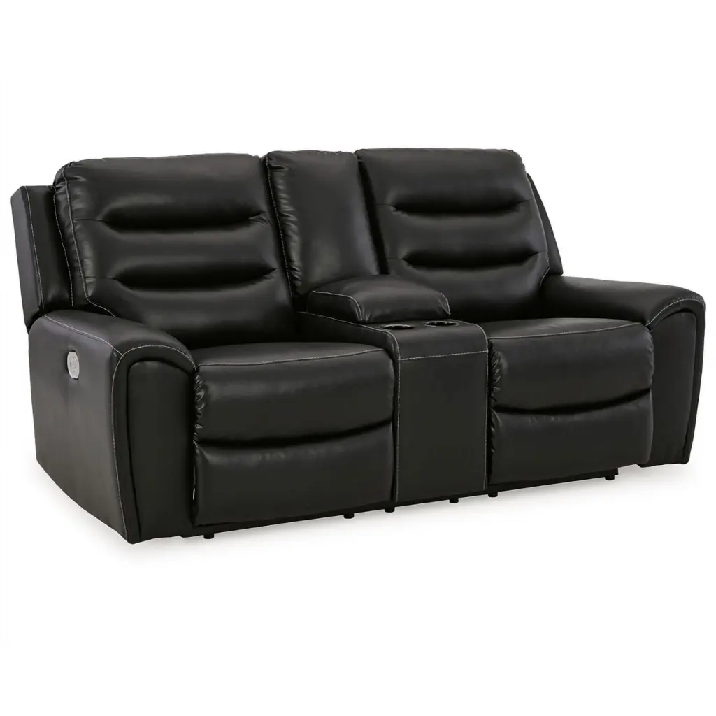Ashley Furniture Warlin Faux Leather Power Reclining Loveseat Black - Electric Recliner Sofa