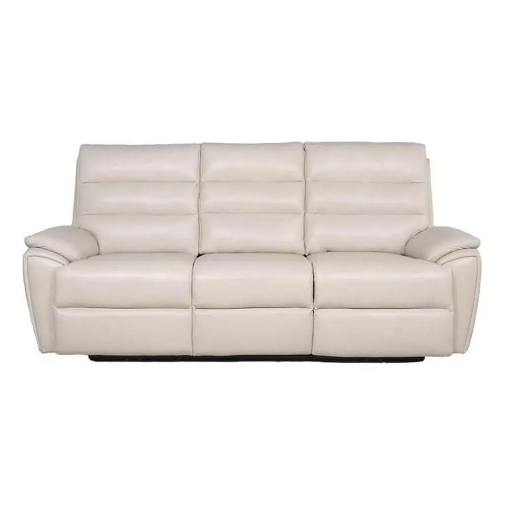 Bowery Hill Contemporary Ivory Leather Power Sofa White Finish - Elegant Reclining Sofa