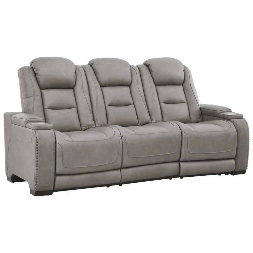 Bowery Hill Contemporary Leather Power Reclining Sofa Gray - Comfortable Recliner Sofa