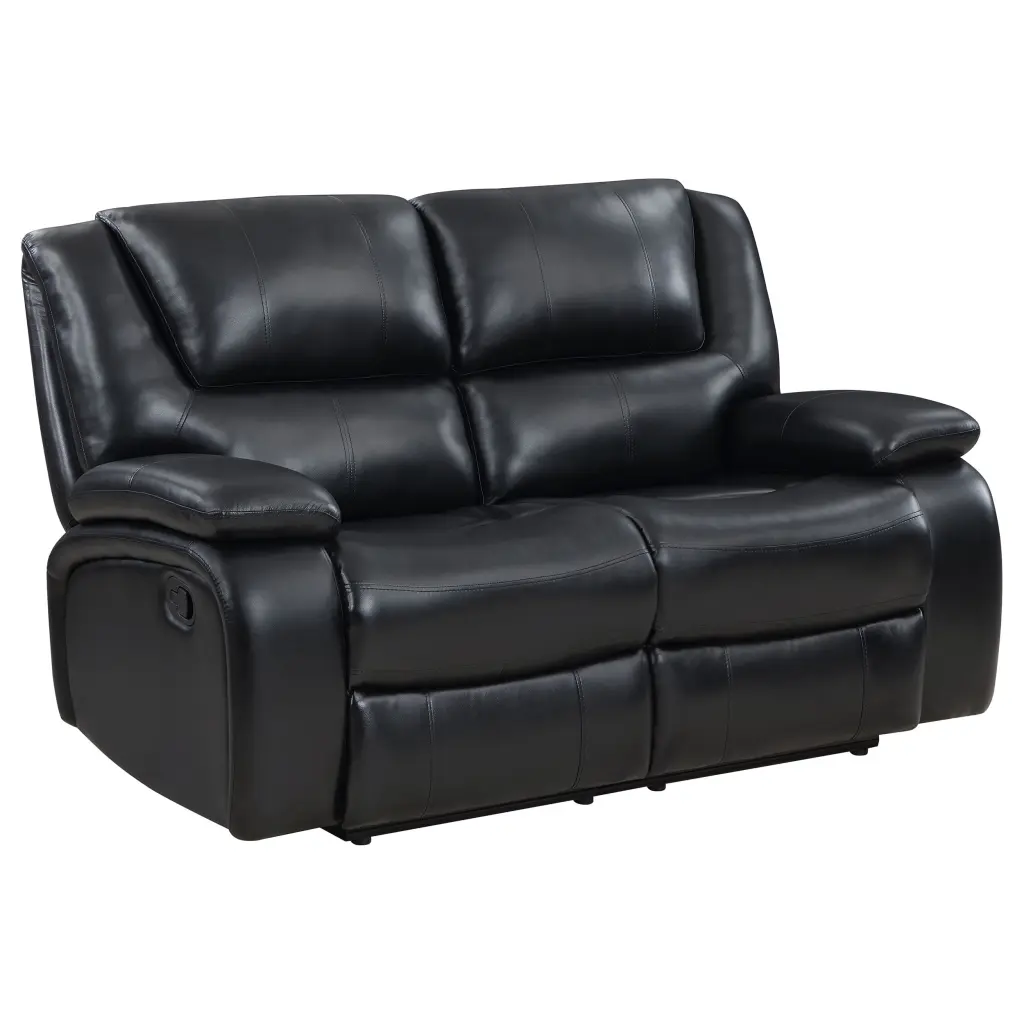 Coaster Camila Faux Leather Motion Reclining Loveseat Black Contemporary Recliner Sofa Coaster Company