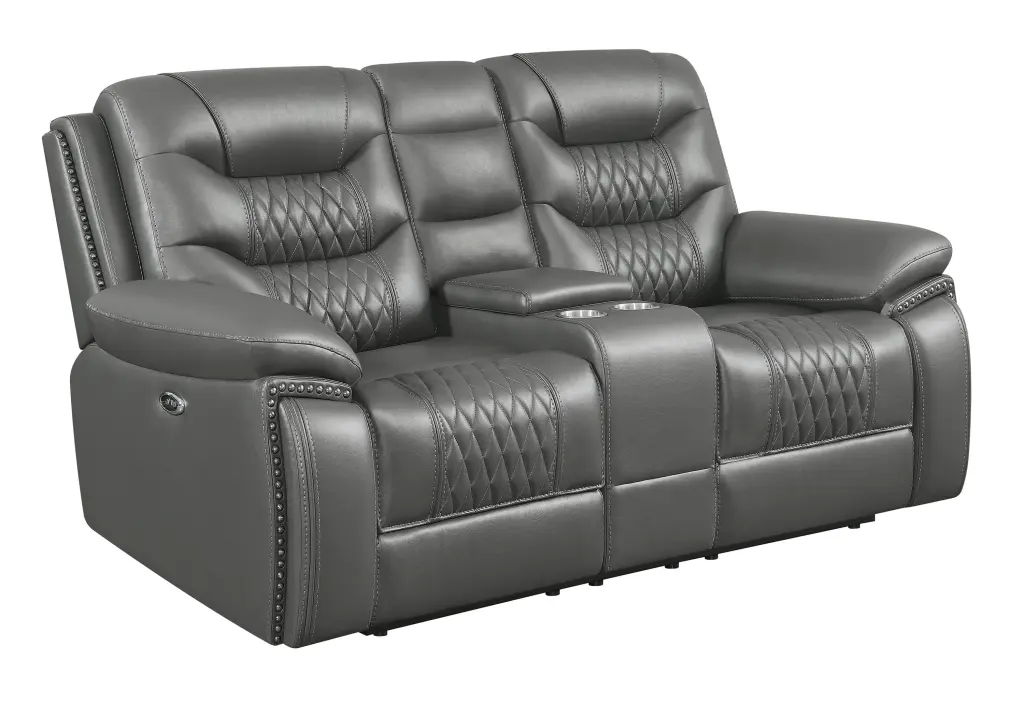 Flamenco Tufted Charcoal Upholstered Power Loveseat Console Coaster Company